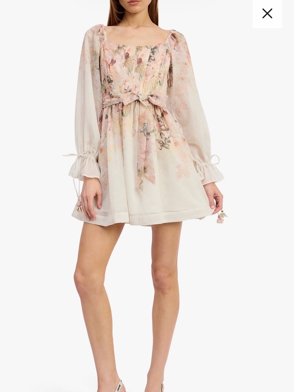 En Saison Delicate Blush Floral Square-Neck Mini Dress